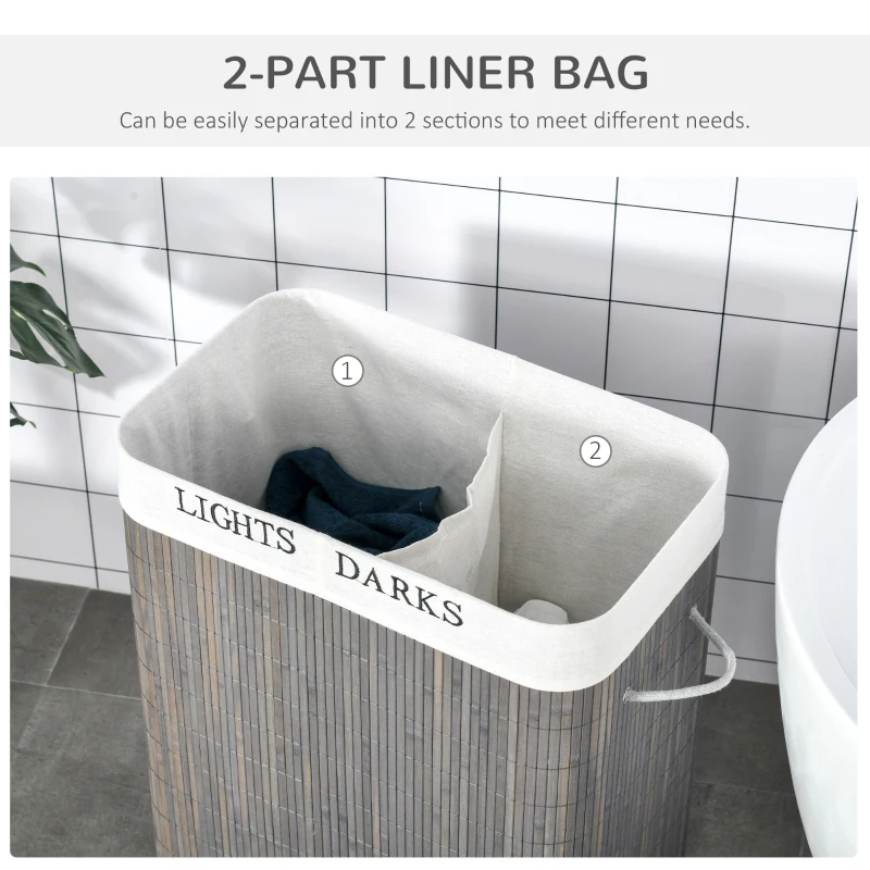 Outsunny Wasmand wasmand afneembaar met 3 handvatten polyester metaal bruin + wit