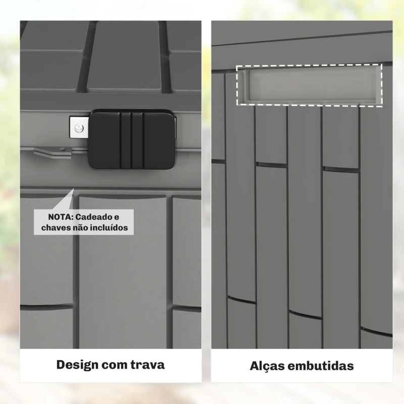 Outsunny Baú Exterior Capacidade 114L Baú de Armazenamento Exterior Resistente à Água e aos Raios UV com Fecho Cinzento