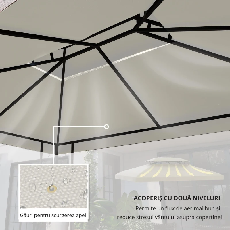 Outsunny Acoperiș de Schimb Impermeabil pentru Gazebo pentru Grădină Dublu Strat 3x4m