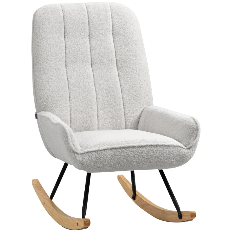 HOMCOM Schaukelstuhl Modern-Design Schaukelstuhl, Sherpa-Fleece, Steppung, 63 cm x 95cm x 97 cm Natur+ Grau