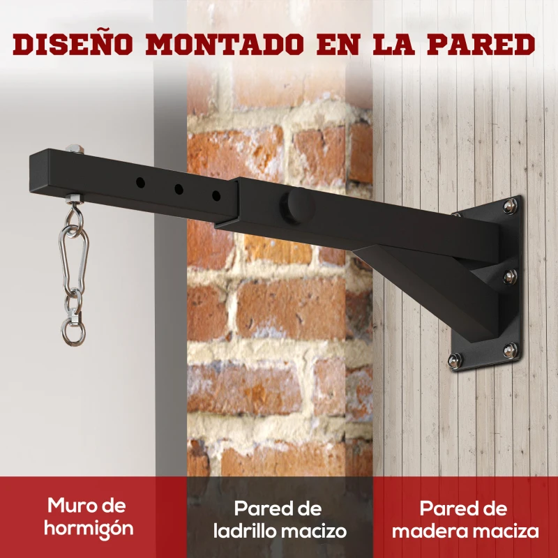 SPORTNOW Soporte Saco Boxeo de Pared con Distancia Ajustable Gancho Giratorio Cadenas 45-65 cm Negro