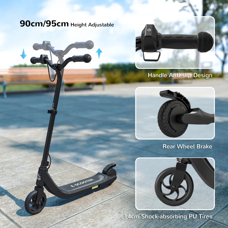 HOMCOM 120W Electric Scooter, E-Scooter, Adjustable Height, Rear Brake, for Ages 6+, Black