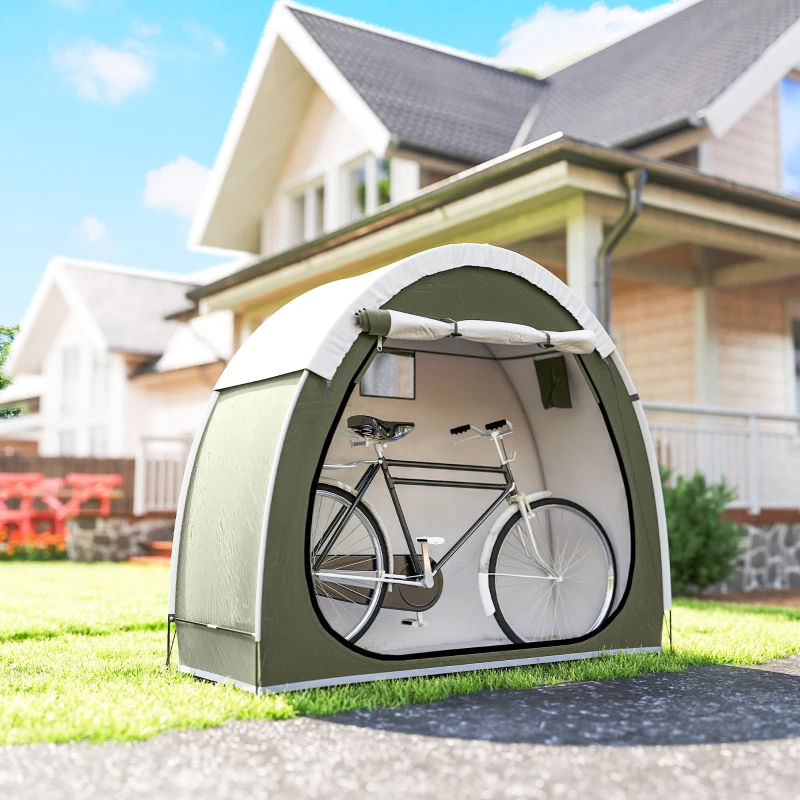 Outsunny Tente à Vélo Abri de Vélo Portable pour 2 Vélos Imperméable avec poche sac transport Tissu Oxford 200 x 80 x 170 cm vert