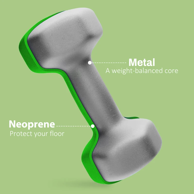 SPORTNOW Set 2 Gantere 3 kg Hexagonale și Antiderapante pentru Acasă și Sală, din Metal și Plastic, 18x8x8 cm, Verde