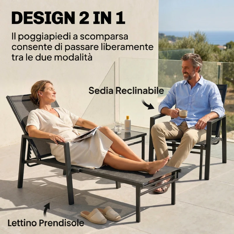 Outsunny Sdraio Reclinabile 5 Posizioni, Poggiapiedi Retrattile, Ideale Per Giardino