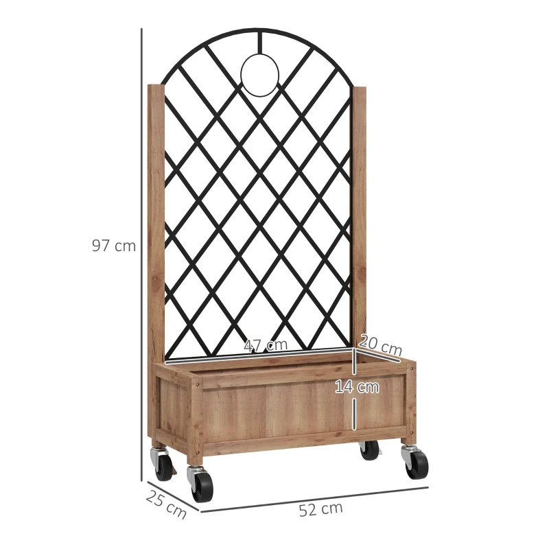 Outsunny Set da 2 Letti Rialzati con Ruote, Griglia di Supporto, Fioriera a Traliccio in Legno 152x25x97cm Marrone