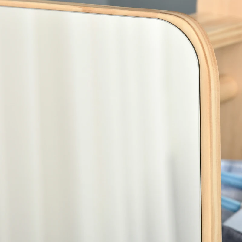 HOMCOM Specchio A Terra Con Ruote - Appendiabiti, 4 Ganci Ripiano MDF Effetto Legno Chiaro