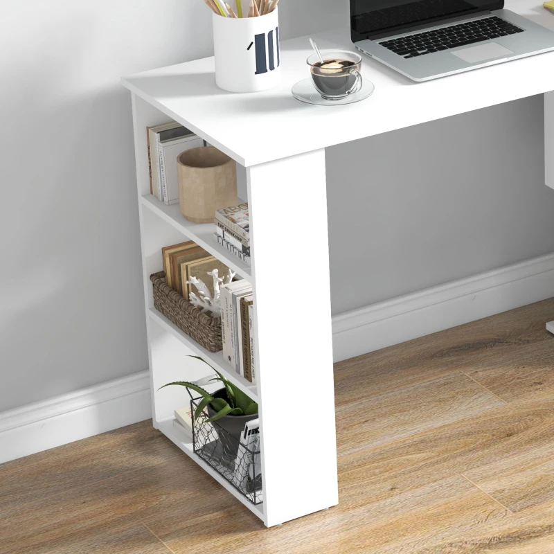 HOMCOM Corner Computer Desk, L Shaped Desk with 360° Rotating Bookshelf, 120L x 110W x 74.5H cm, White