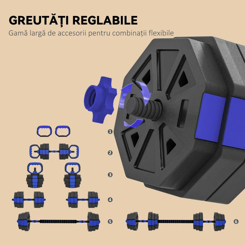 SPORTNOW Set Greutăți de Sală 4 în 1 de 30kg, Convertibil în Kettlebell, 2 Gantere, Haltere și Suport pentru Flotări, Roșu