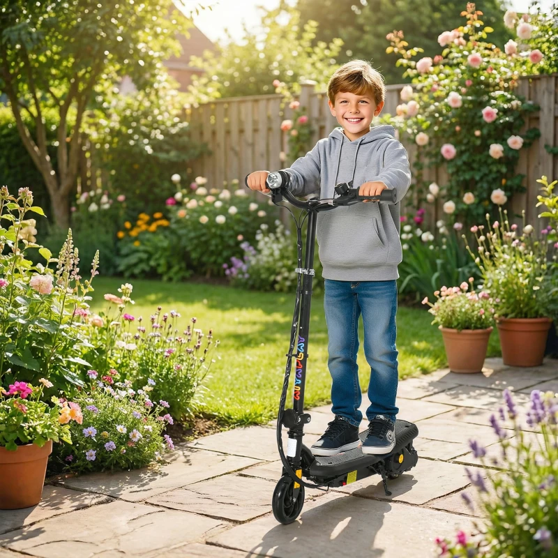 HOMCOM Foldable Electric Scooter, with LED Lights, for Ages 7-14 Years, Black