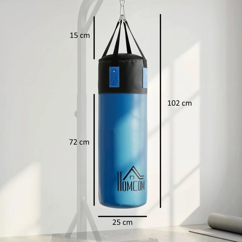 HOMCOM Boxsack-Set Box-Set mit Boxhandschuhen Gefüllt Boxset für Erwachsene Jugendlichen bis 100 KG Belastbar Ø25 x 102 cm Blau
