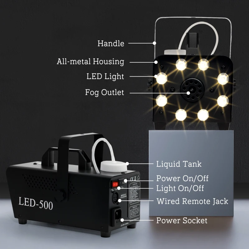 HOMCOM Maszyna do mgły 450W z 13 kolorowymi diodami LED RGB