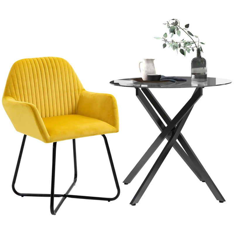 HOMCOM Modern Dining Furniture Set with Round Table and Accent Armchair Black and Yellow
