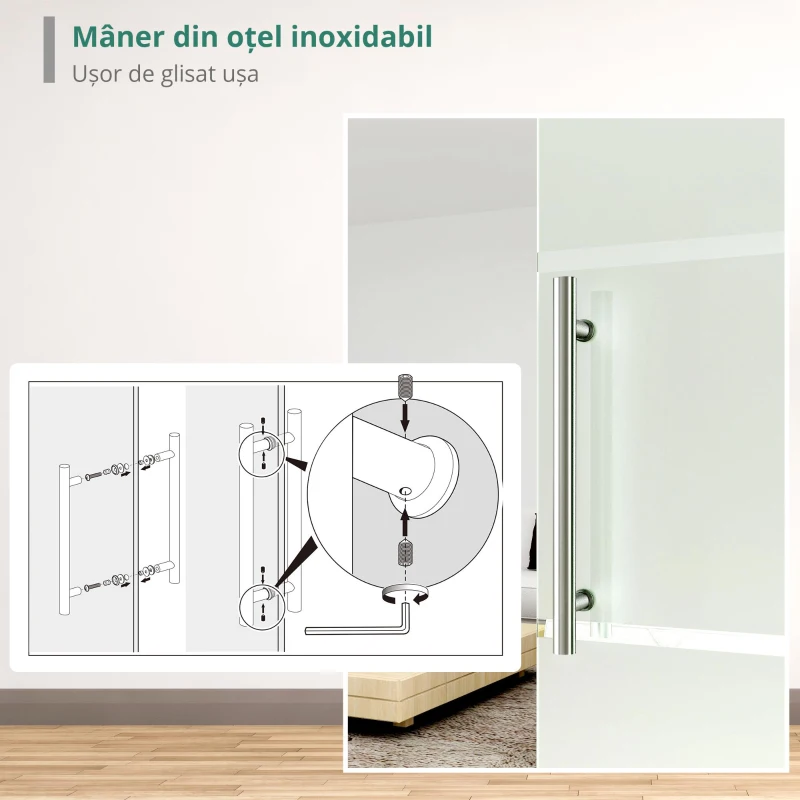 HOMCOM usa glisanta din sticla cu sina din aluminiu, 75x210cm