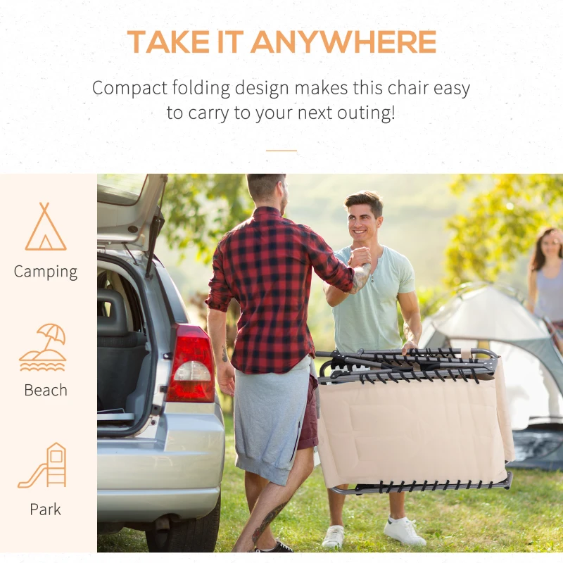 Outsunny Leżak ogrodowy składany z poduszką i kieszenią, Beżowy