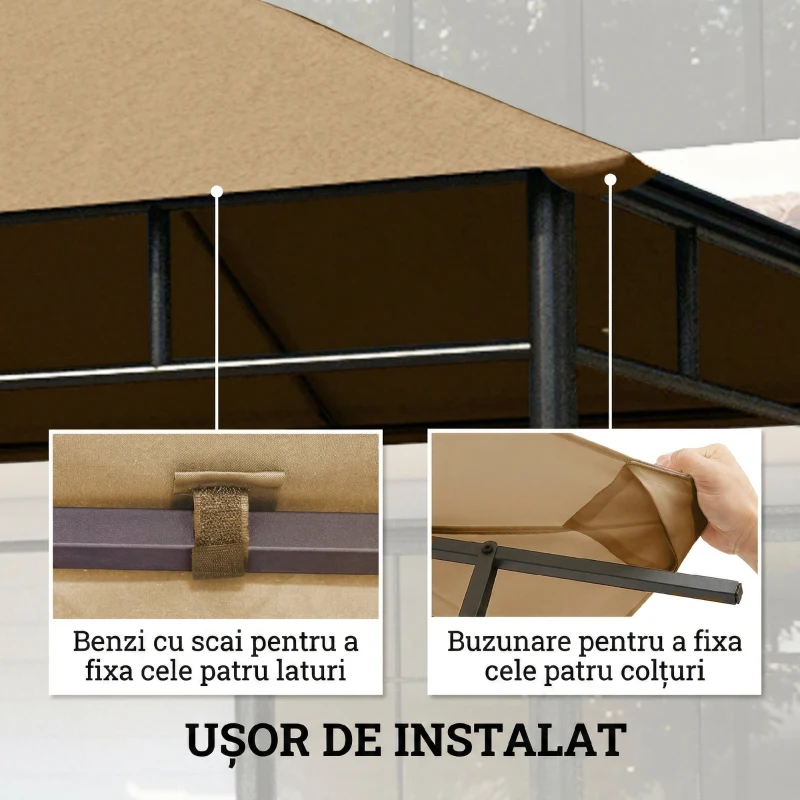 Outsunny Acoperiș de rezervă pentru pavilion 3x3m din poliester cu orificii de ventilație și găuri pentru drenaj, bej