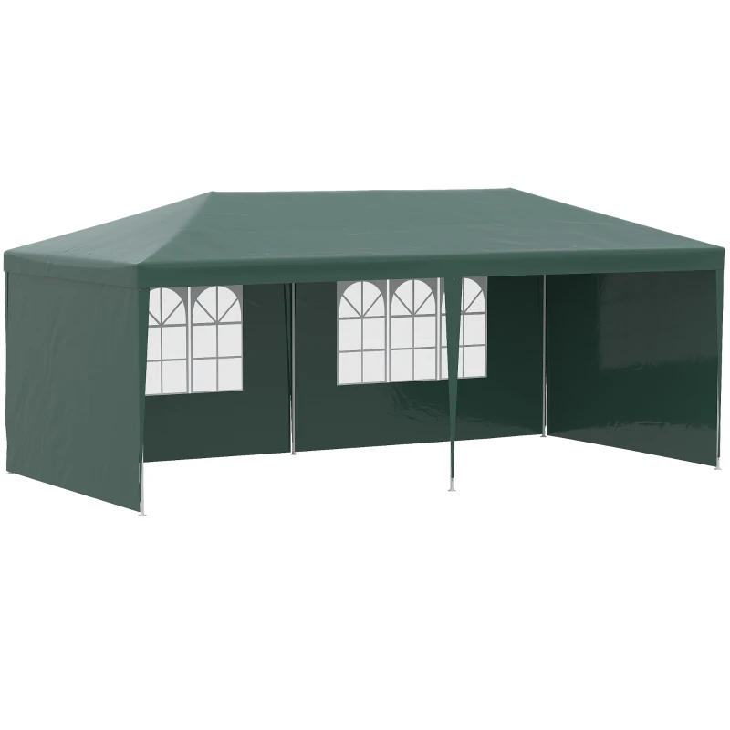 Outsunny Tonnelle de jardin, tente de réception avec Fenêtres et parois latérales amovibles, pour fêtes et mariages, 6 x 3 m Vert