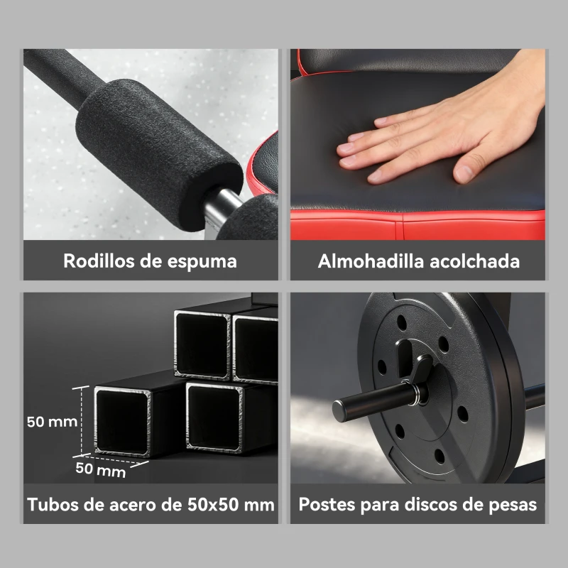 SPORTNOW Banco de Musculación Multifuncional con Soporte para Barra Ajustable y Respaldo Regulable para Casa Gimnasio