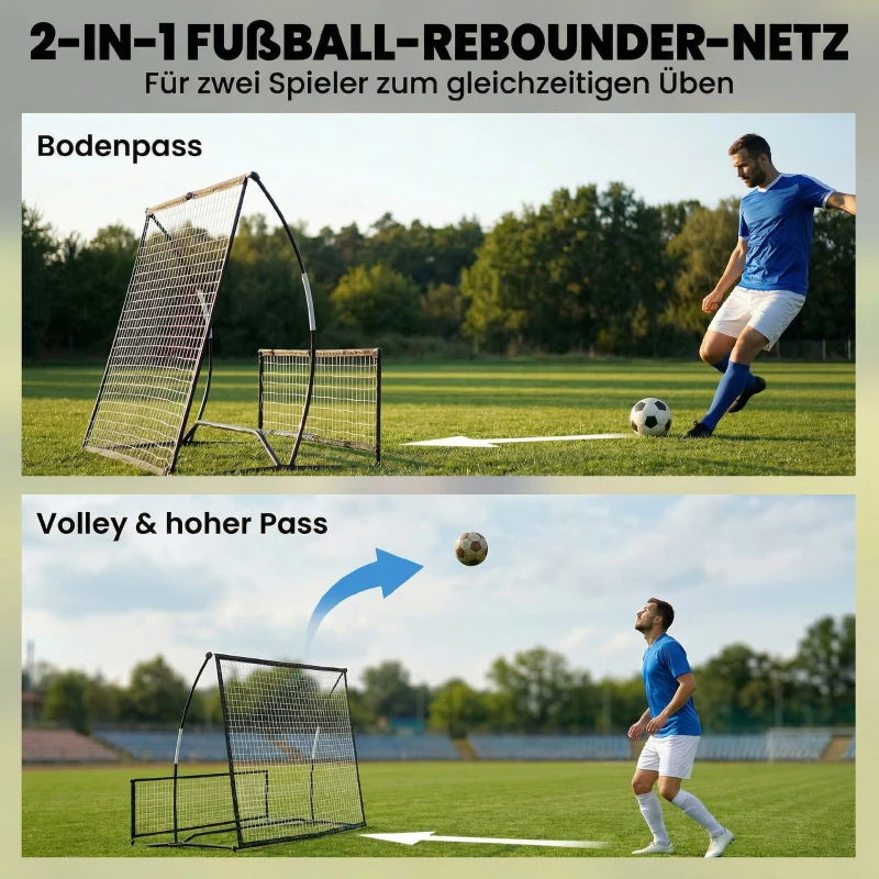 SPORTNOW Rebounder für Fußball, 2-in-1 Zweiseitig Faltbar Prellwand mit Rückprallwand Netz, 200 x 94cm, Schwarz