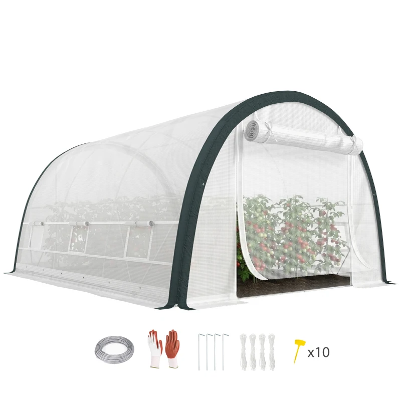 Outsunny 4 x 3(m) Walk-In Tunnel Greenhouse, with Accessories - White