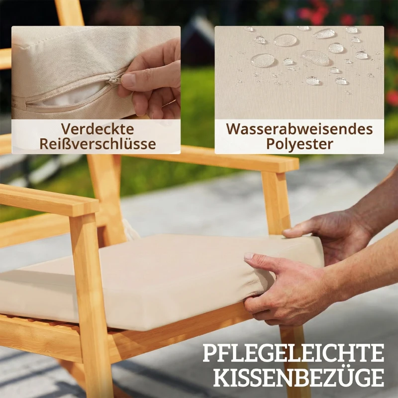 Outsunny Schaukelstuhl aus Akazienholz Schaukelsessel mit hoher Rückenlehne Kissen bis 160 kg 60 x 89 x 107 cm Beige