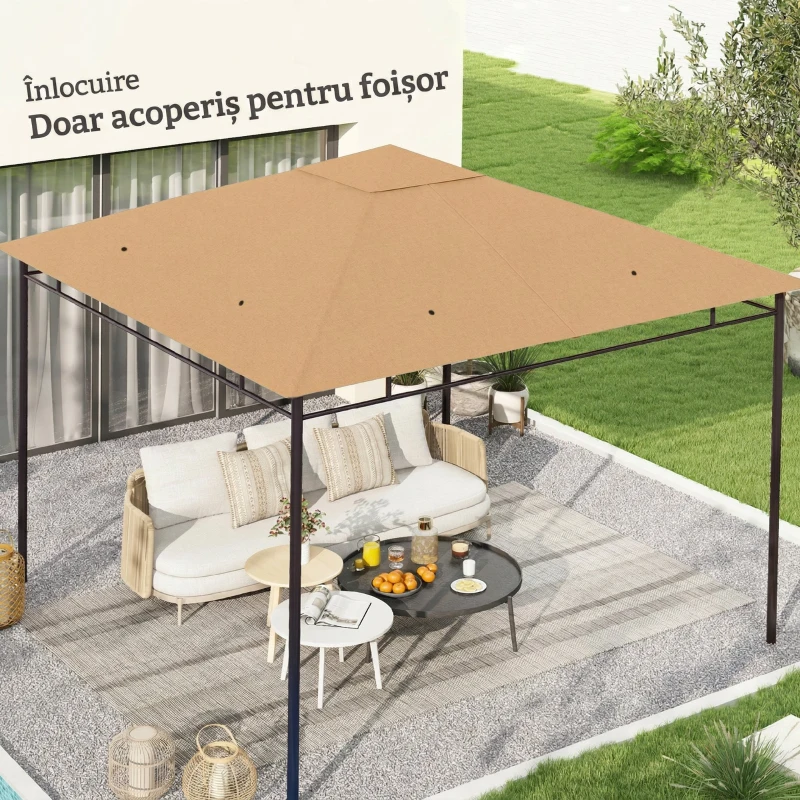 Outsunny Acoperiș de rezervă pentru pavilion 3x3m din poliester cu orificii de ventilație și găuri pentru drenaj, bej