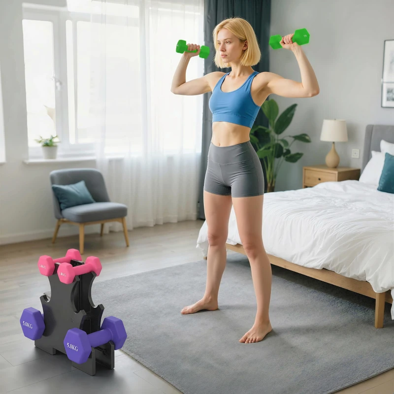 SPORTNOW Hex Dumbbells Set with Dumbbell Rack, Hand Weights for Strength Training Weight Lifting, 2 x 1kg, 2 x 3kg, 2 x 5kg