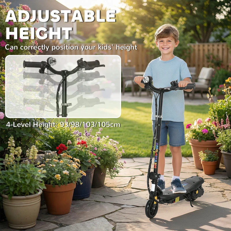 HOMCOM Foldable Electric Scooter, with LED Lights, for Ages 7-14 Years, Black