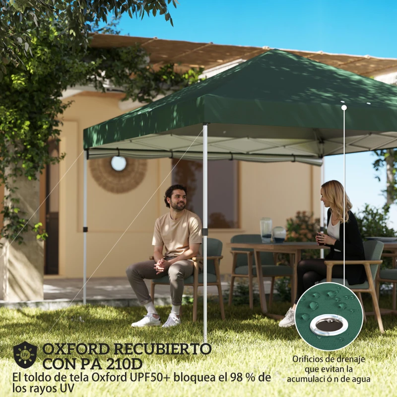 Outsunny Carpa Plegable Pop-up 3x3 m con Pared Lateral UPF50+ Altura Ajustable Empuje Central Bolsa de Transporte Verde