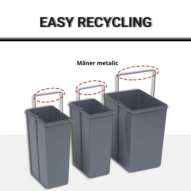 Homcom Cos Gunoi Ecologic 40L – 3 Compartimente Separate, Gri