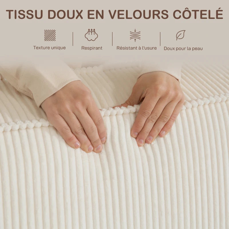 HOMCOM Canapé 3 places en velours côtelé 230 cm, canapé moderne, pas de montage nécessaire, beige