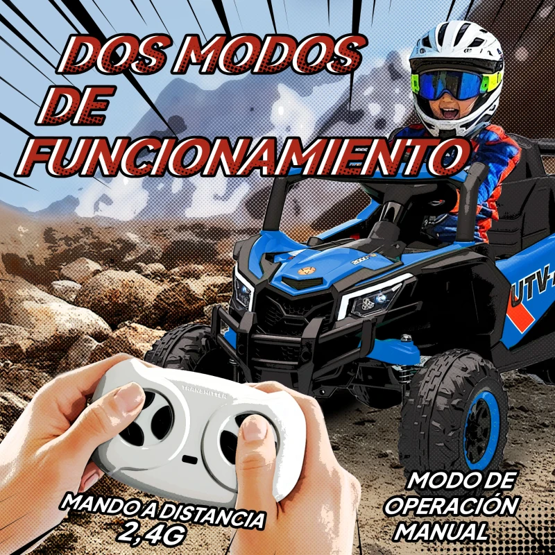 AIYAPLAY Coche Eléctrico para Niños UTV 12V con 2 Motores Control Remoto 2,4G Velocidad hasta 7 km/h Sistema de Suspensión Azul