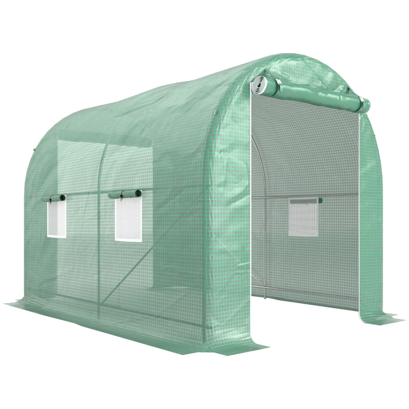 Outsunny Serre de Jardin Tunnel Surface Sol 6 m² châssis Tubulaire renforcé Porte zippée 4 fenêtres enroulables Vert