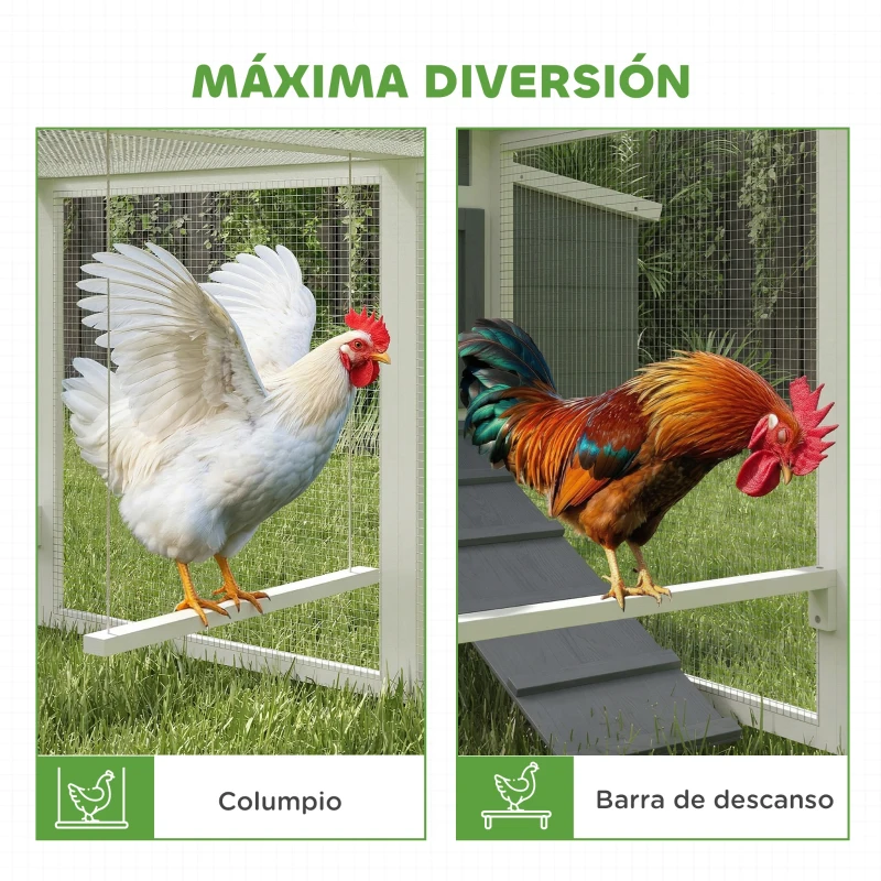 PawHut Gallinero de Madera con Perchas Columpio Nidos y Bandeja Extraíble 315,5x150,5x140,5 cm Gris