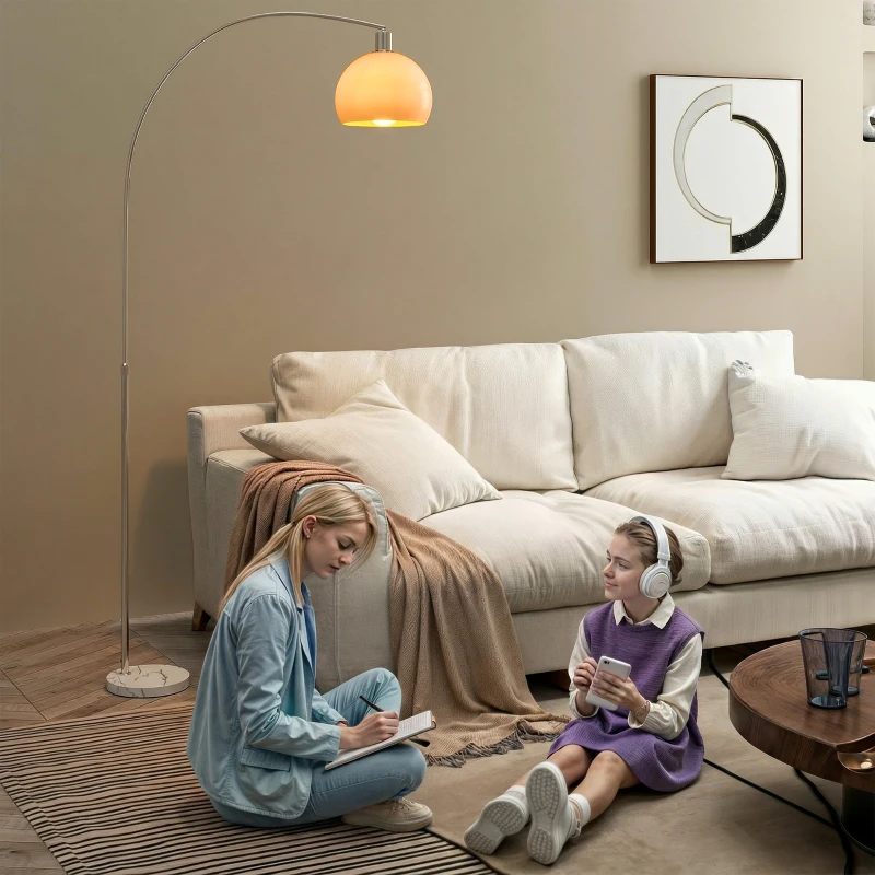 HOMCOM Floor Lamp for Living Room, Modern Standing Lamp with Shade & Foot Switch for Bedroom, Office, White