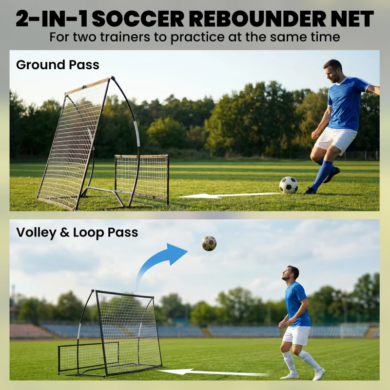 SPORTNOW Rebounder piłkarski, 2-w-1 Dwustronny Składany Rebounder z Siatką, 200 x 94 cm, Czarny