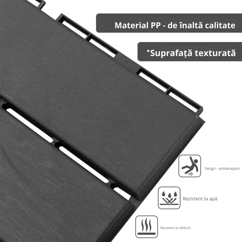Outsunny Set 9 Caramizi de Cuplat pentru Terasa 30x30x2cm, 0.81 mq, Negru