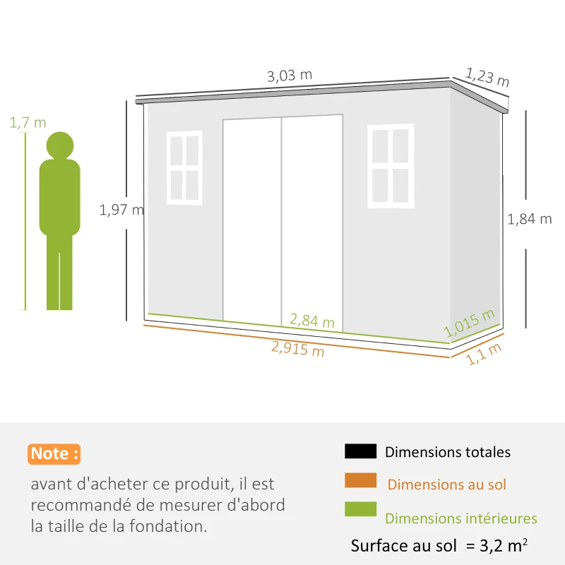 Outsunny Abri de jardin en plastique 10 x 4 pieds, avec plancher, effet bois gris