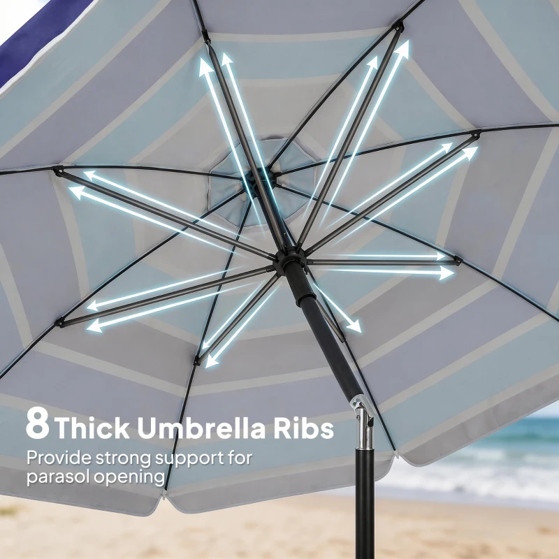 Outsunny Parasol Plażowy Ø198 cm UV30+ z Składanym Stolikiem i Uchwytami na Napoje, Regulowany, Wielokolorowy