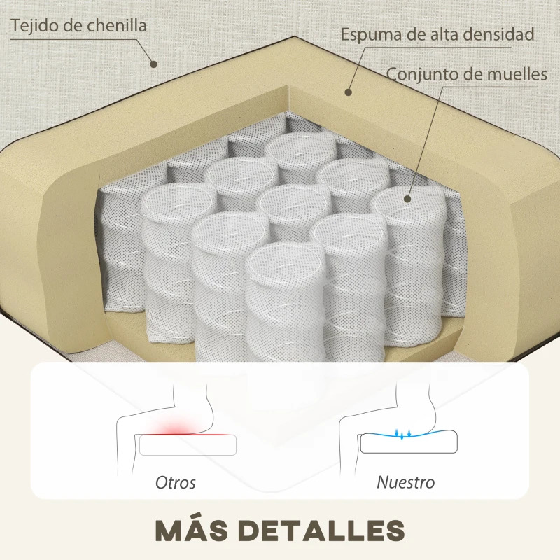 HOMCOM Sofá Chaise Longue Reversible con Estructura de Acero Tapizado en Chenilla 186x130x84cm Crema