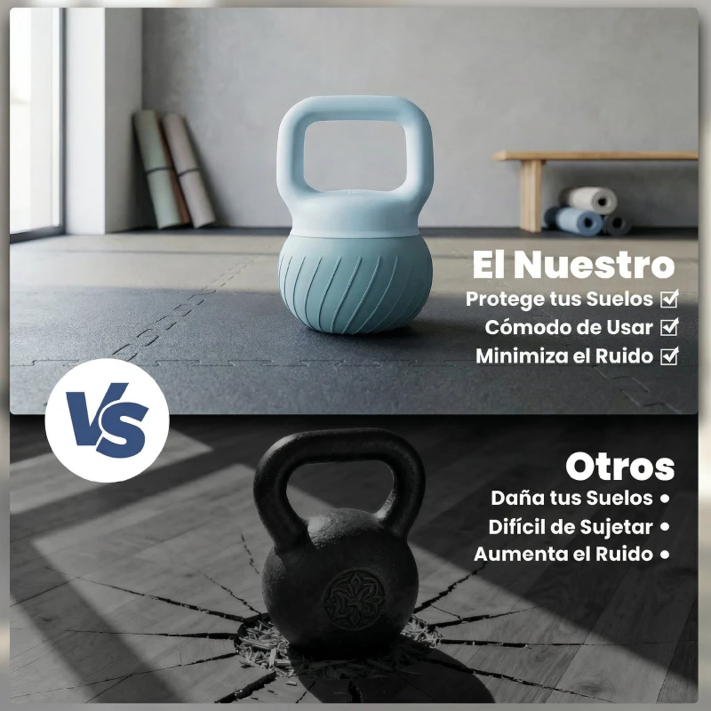 SPORTNOW Pesa Rusa 10 kg Kettlebell Relleno de Arena Metálica y Mango Antideslizante para Entrenamiento 24x24x32 cm Azul Claro