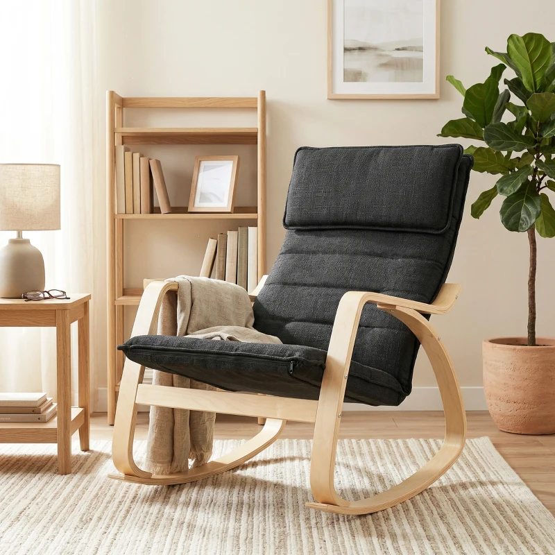 HOMCOM Lounge Chair, Comfortable Relax Rocking Chair with Headrest, 67W x 92D x 89H cm, Black