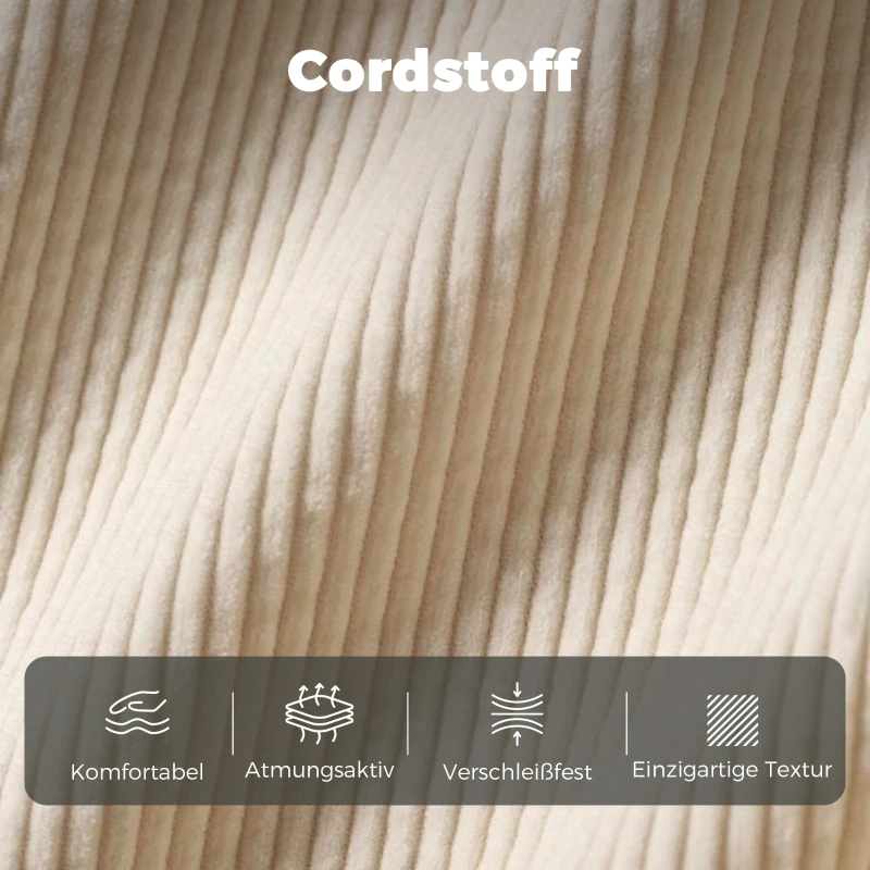 HOMCOM Sofa 2 Sitzer Couch mit 2 Wurfkissen, Stauraum Massivholzfüßen Kleine Modern Loveseat Corduroy 117 x 63 x 79 cm Beige