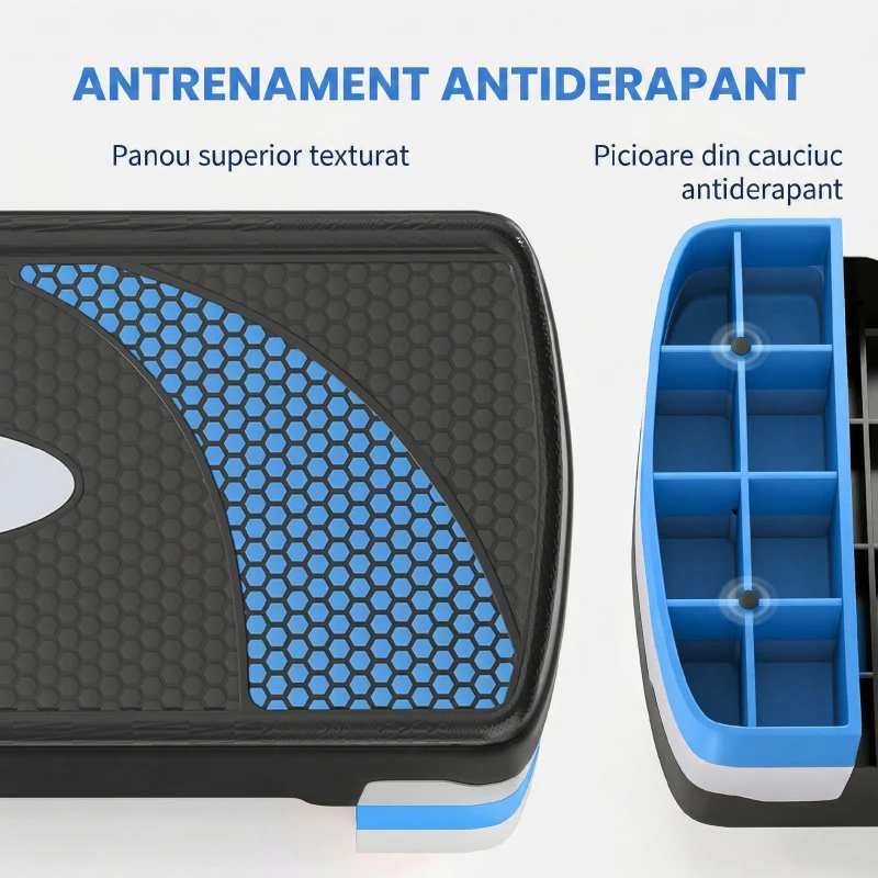HOMCOM Aerobic-Stepper 3-stufig höhenverstellbar 80 x 31 x 20 cm Schwarz+Hellblau+Grau