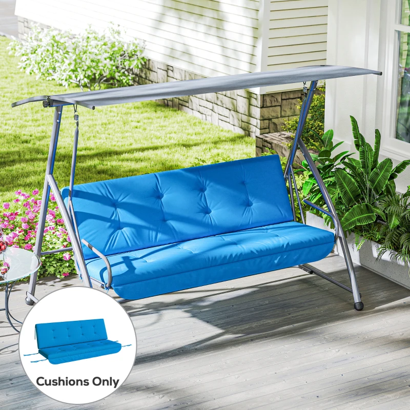 Outsunny Cushion Set for Hollywood Swing 170 cm Seat Cushion Swing Cushion Garden Swing Garden Cushion Back Cushion Side Cushion Blue
