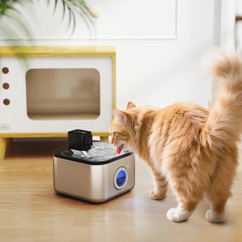 PawHut Fontaine à eau pour chat automatique en inox 4,2L, silencieuse, distributeur eau chat 3 filtre et chargeur USB, argent