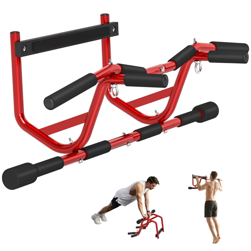 SPORTNOW Barra de Dominadas de Pared Carga 150 kg para Ejercicio y Entrenamiento en Casa Gimnasio Rojo y Negro