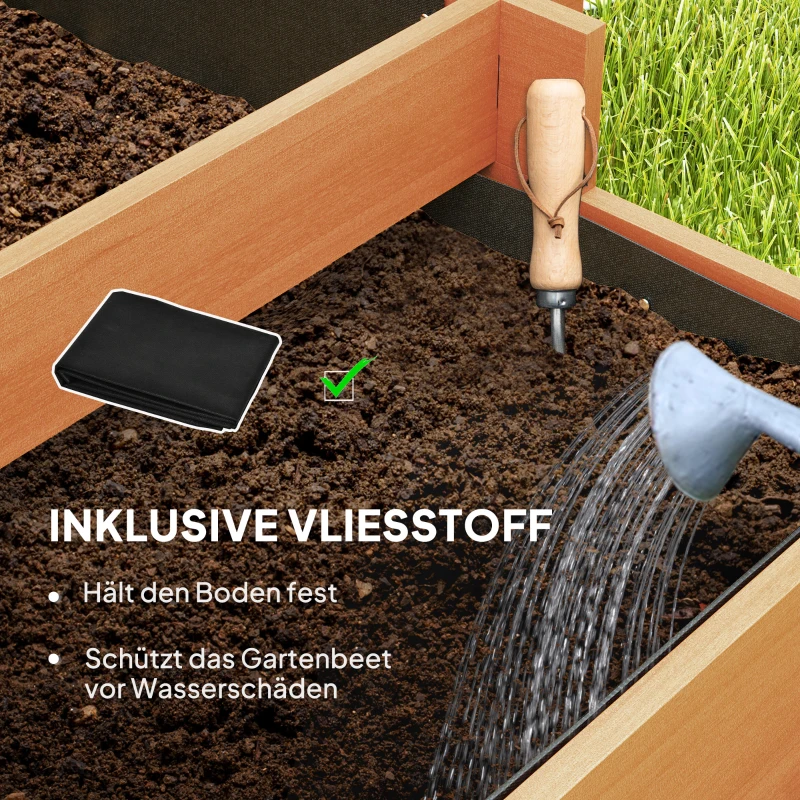 Outsunny Hochbeet mit Rankhilfe, 3-stufig Blumenkasten mit Vliesstoff Tannenholz, Braun, 95 x 95 x 110 cm