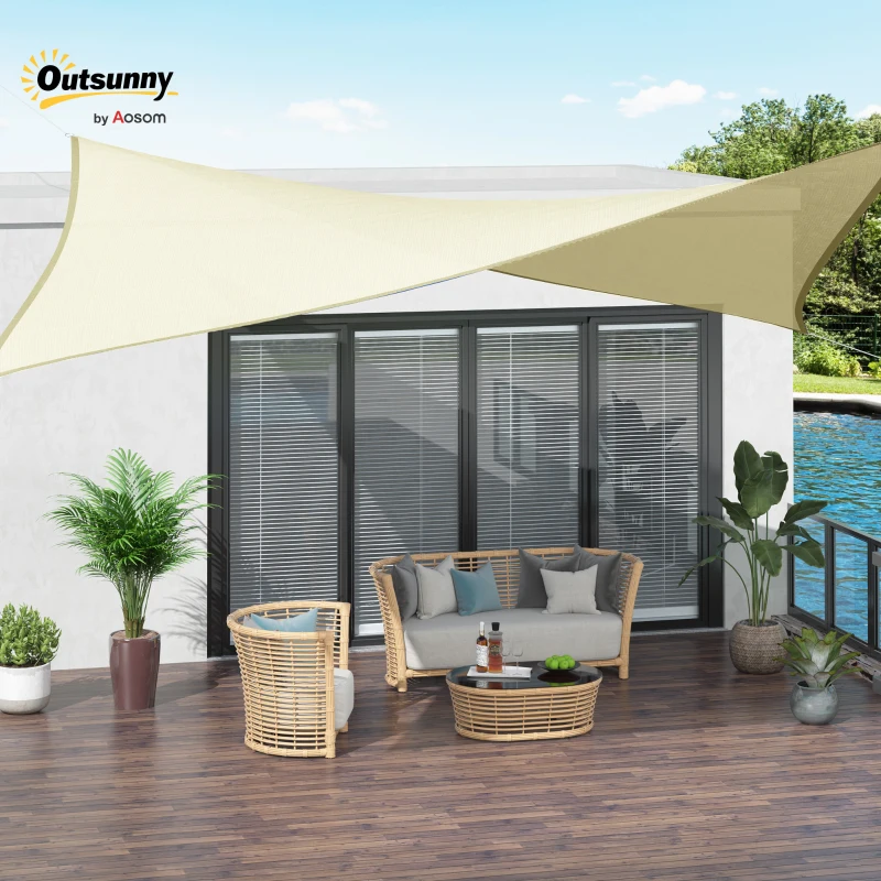 Outsunny Rectangular Shade Sail 3 x 4 m High-Density Polyethylene UV Protection With Storage Bag - Cream