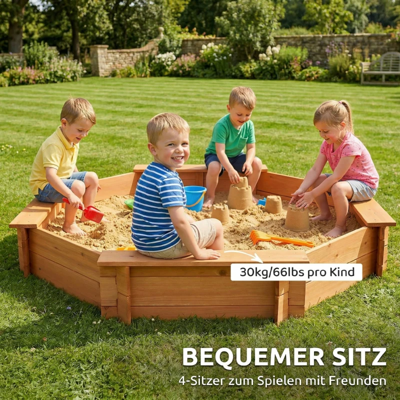 Outsunny Sandkasten mit Abdeckung 8-eckig Sandkiste aus Massivholz Bodenloses Design für Kinder 3-8 Jahre Rot+Blau 139,5 x 139,5 x 21,5 cm